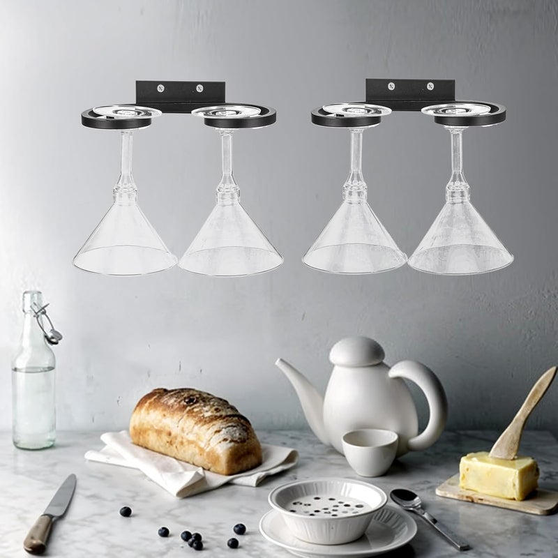 Ubamdom 4 Pcs Metal Black Wine Cup Hanger Holder, Wine Glass Wall Holder, Under Shelf Cabinet Stemware Storage Organizer Stemware Storage Organizer for Kitchen, Dining Room, Bar (6.77 Inch) - Image 5